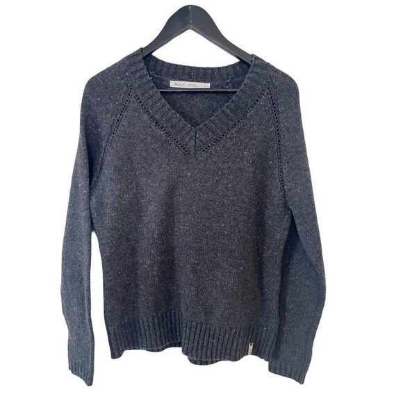 Woolrich Grey Wool Blend Speckled Knit Crochet Detail Vneck Sweater - Picture 9 of 9